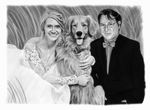 Load image into Gallery viewer, Black & white animal portrait - Dog drawn with wedding theme - drawings and portraits from your photos - drawking.com - DrawKing