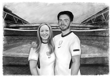 Load image into Gallery viewer, Black & white with character - Girl drawn with footballer - drawings and portraits from your photos - drawking.com - Drawking