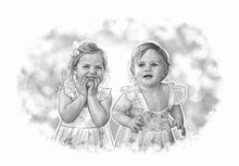 Load image into Gallery viewer, Black and white portrait - Twin sisters drawn together - Black & white portrait - drawings and portraits from your photos - drawking.com - DrawKing