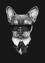 Load image into Gallery viewer, Black and white portrait with pets or animals - dog with glasses and tie- drawings and portraits from your photos - drawking.com - DrawKing
