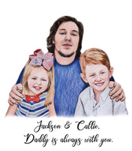 Load image into Gallery viewer, Color portrait - Children drawn with father who passed away - colour portrait - drawings and portraits from your photos - drawking.com - DrawKing