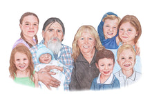 Load image into Gallery viewer, Color portrait - Large family drawing - colour portrait - drawings and portraits from your photos - drawking.com - DrawKing