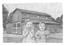 Load image into Gallery viewer, Black and white portrait of large object - Children drawn with house - drawings and portraits from your photos - drawking.com - DrawKing
