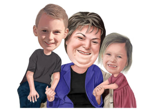 Colour caricature - Grandma and grandchildren - drawings and portraits from your photos - drawking.com - DrawKing