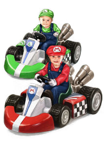 Colour drawing as a character - brothers as super mario and luigi in race cars - drawings and portraits from your photos - drawking.com - DrawKing