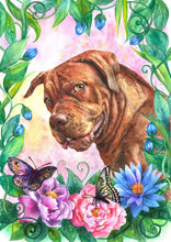 Load image into Gallery viewer, Colour pet portrait - Dog drawn with flowers and butterfly&#39;s - Color drawing -drawings and portraits from your photos - drawking.com - Drawking

